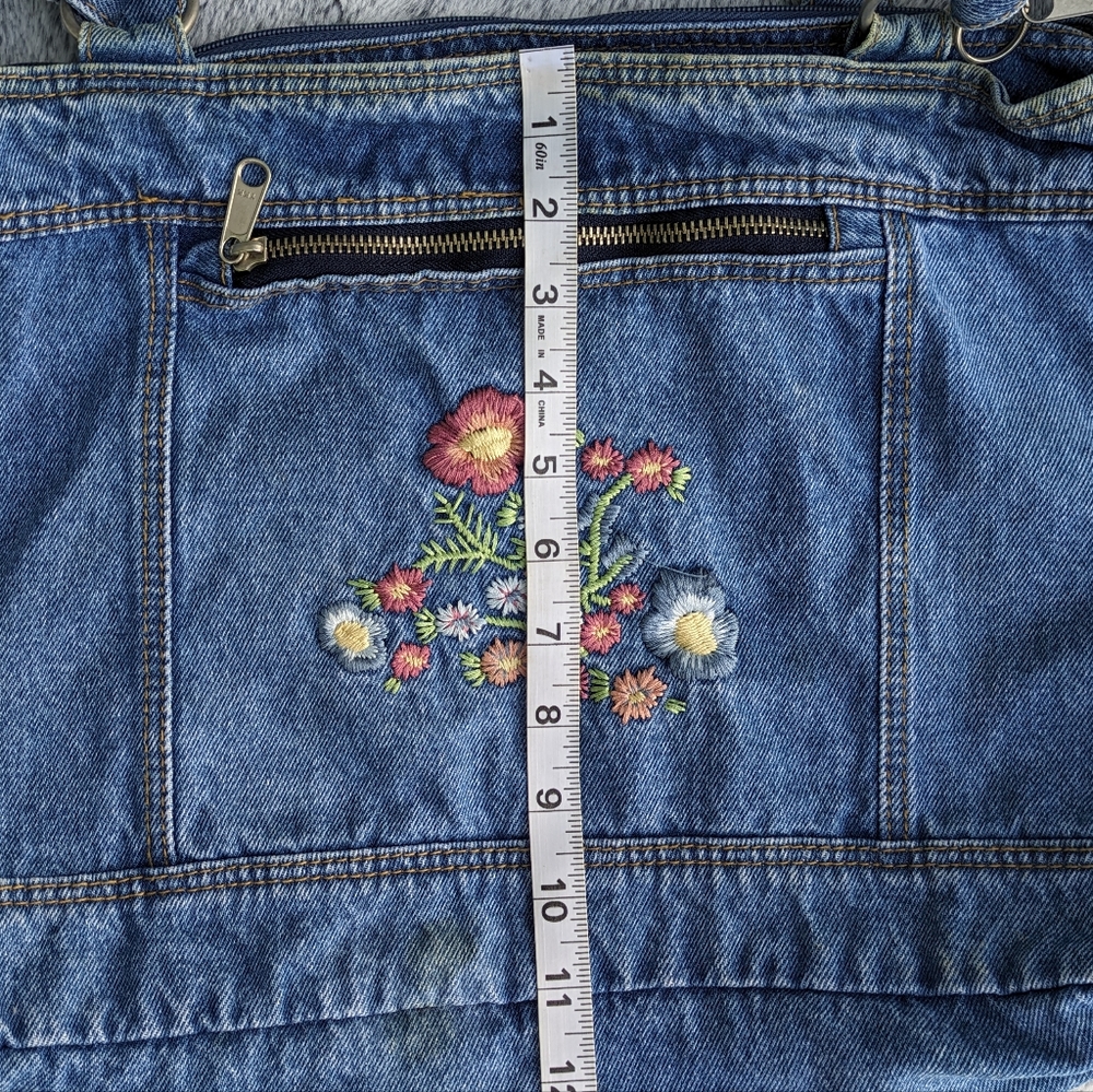 Vintage Floral Embroidered Denim Shoulder Bag with Coin Purse - Picture 9 of 14